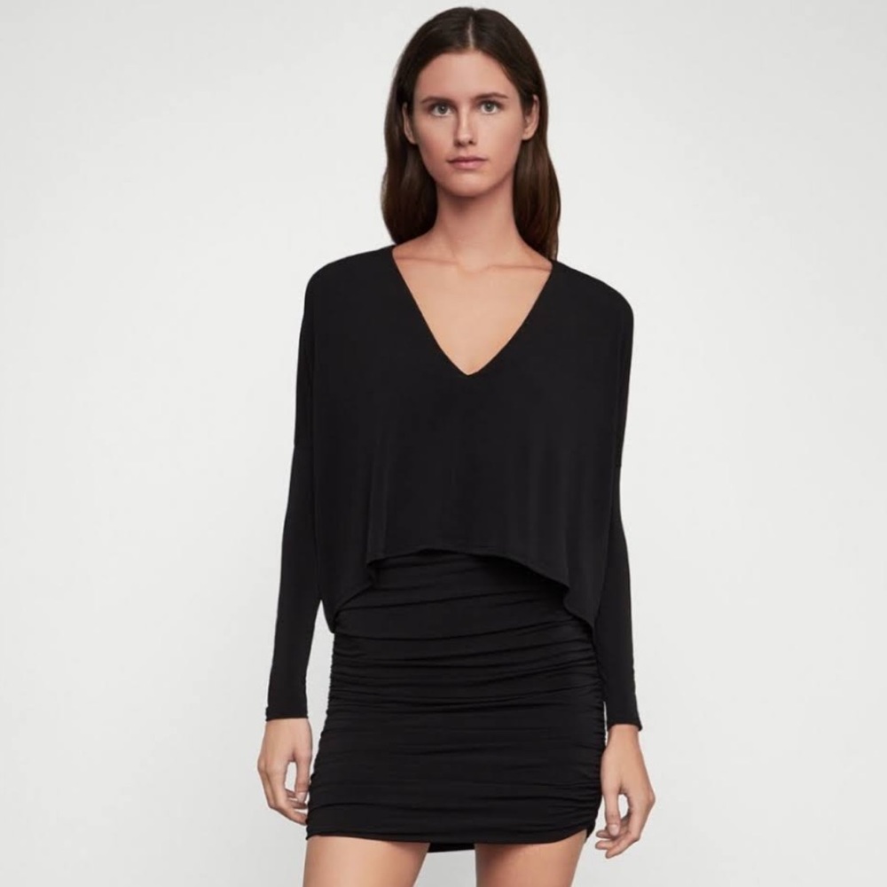 Bcbgmaxazria Ruched Long Sleeve Cape Dress Black